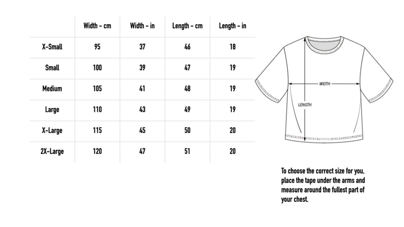 Size chart for Angel Crop Tee - Faded Black