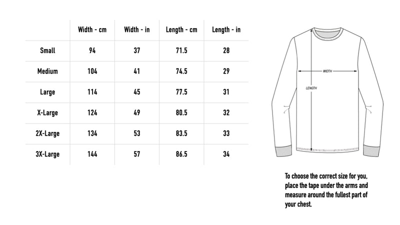 Size chart for Angel Skull Longsleeve - Black