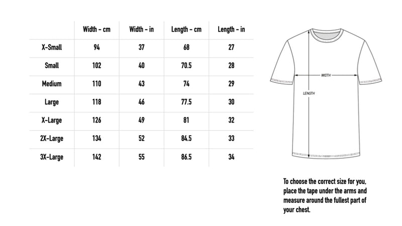 Size chart for Limited Editon Angel Tee - Black