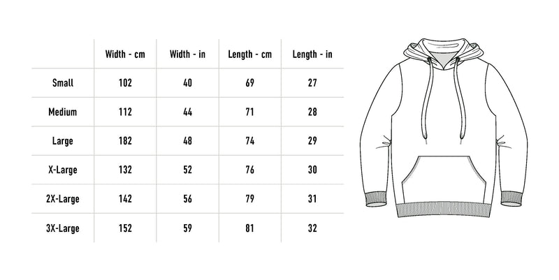 Size chart for Unprocessed Logo Hoodie - Black