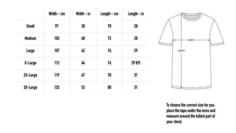 Size chart for Thrash Tee - Black